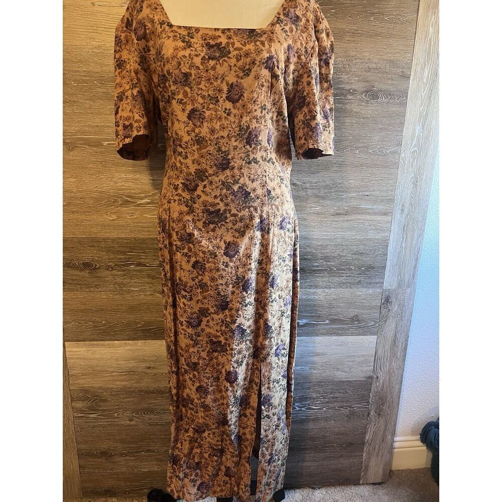 Vintage Paris Sport Club Floral Short Sleeve Maxi Dress Size S Women Cottagecore